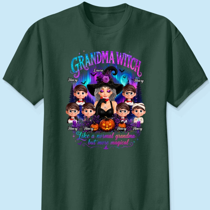 Grandma Witch More Magical Neon Light - Personalized Shirt - Trendy Halloween Tee for Grandma