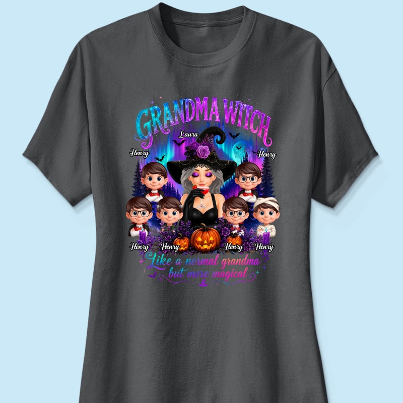 Grandma Witch More Magical Neon Light - Personalized Shirt - Trendy Halloween Tee for Grandma
