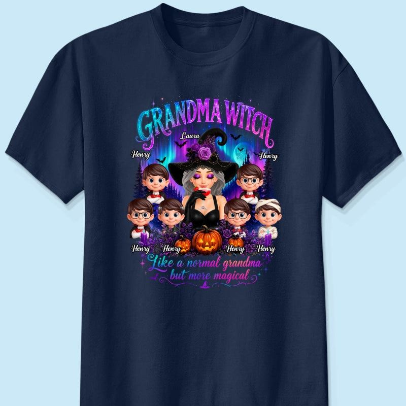 Grandma Witch More Magical Neon Light - Personalized Shirt - Trendy Halloween Tee for Grandma