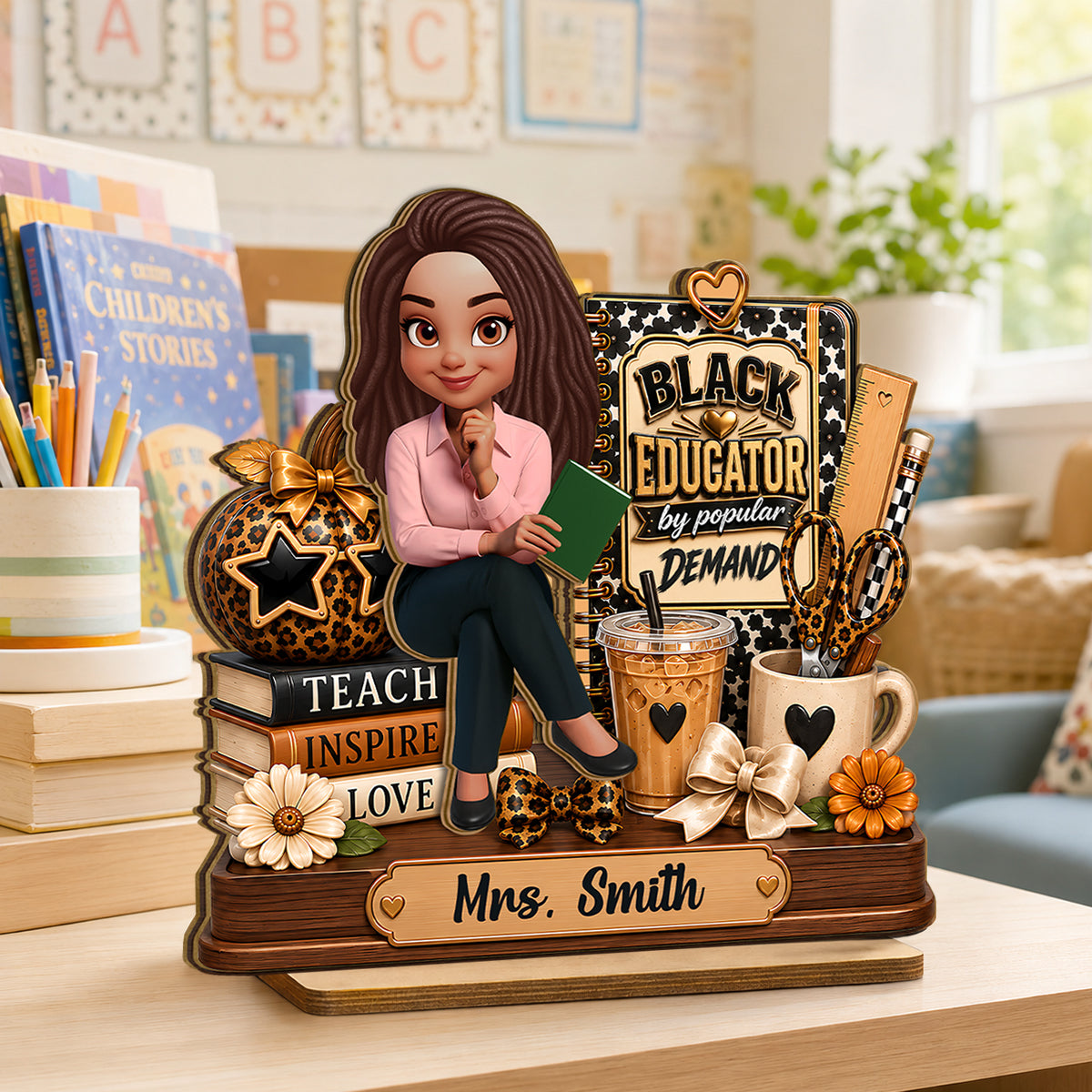 Black Educator by Popular Demand - Personalized 2-Layered Wooden Plaque - Back to School Gift for Teacher