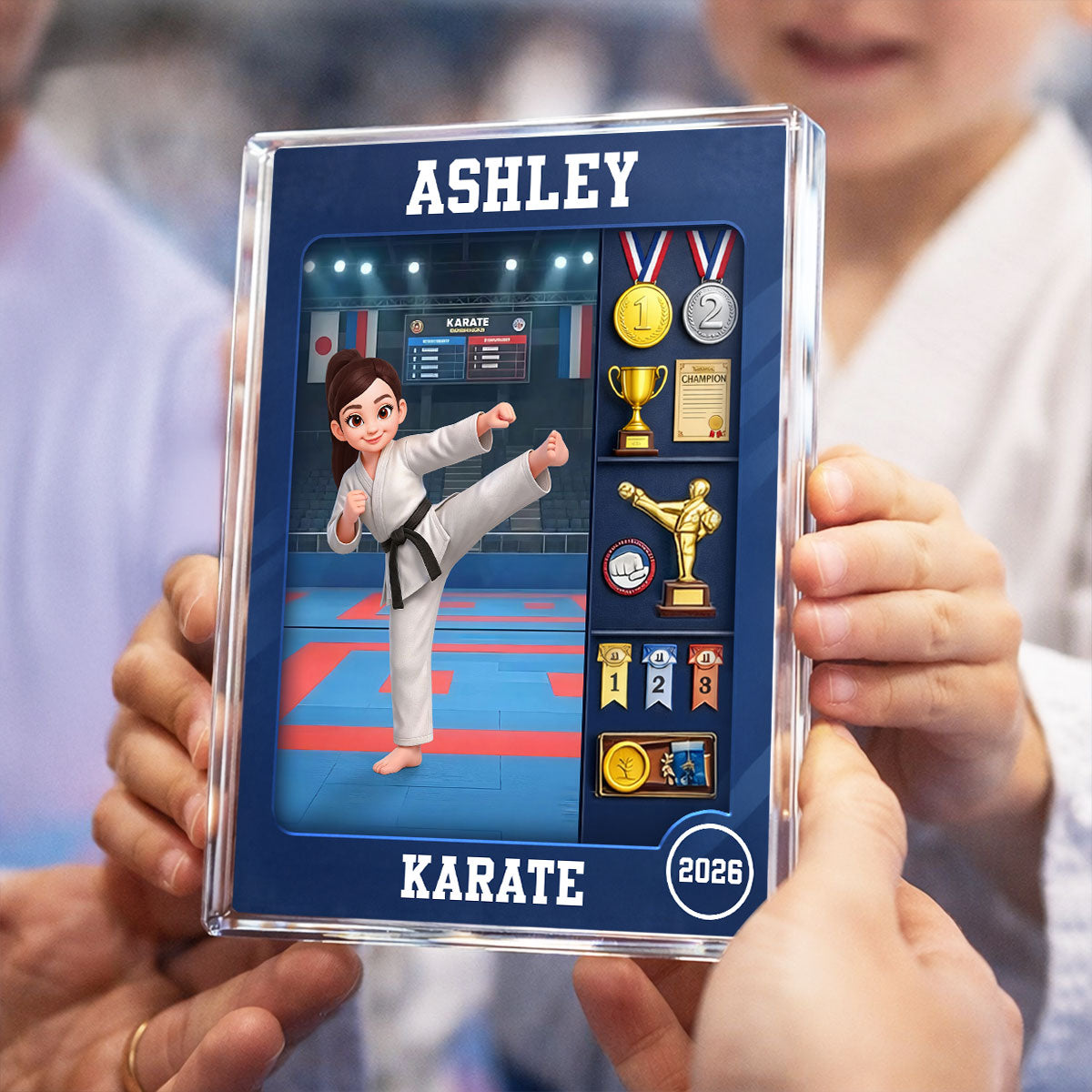 Karate Woman Action Figure - Personalized Acrylic Block Plaque - Gift For Karateka