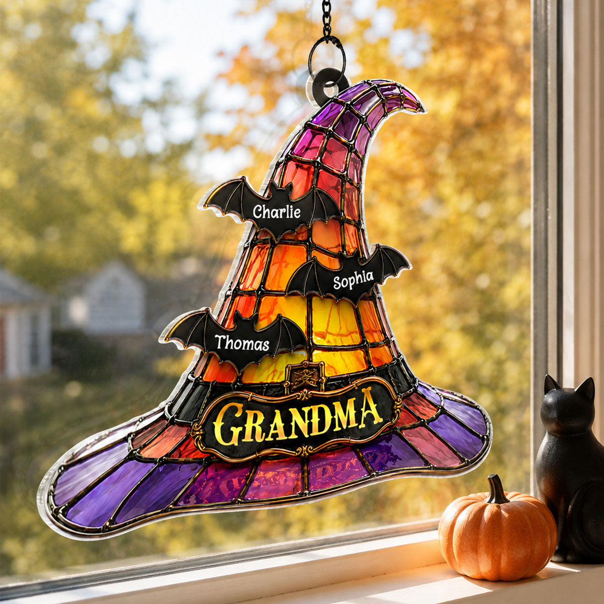 Grandma Witch Hat - Personalized Acrylic Suncatcher - Halloween Decor for Grandma