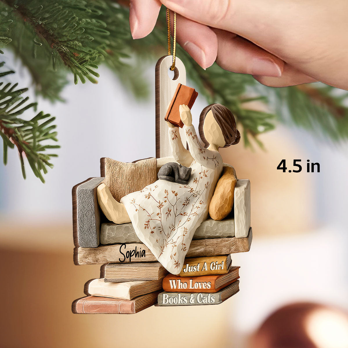 Life Is Better With Books & Cats 3D Effect - Personalized Wooden Ornament - Christmas Gift For Book Lover, Bookworm