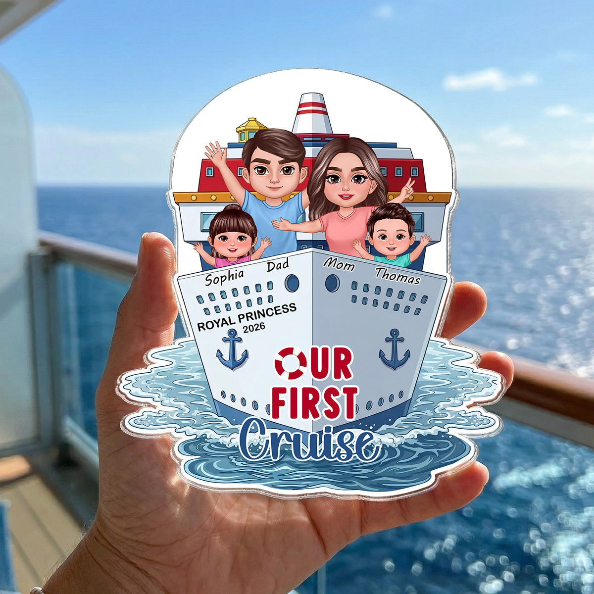 Our First Cruise Happy Family - Personalized Cruise Ship Door Magnet - First Time Cruise Trip Keepsake