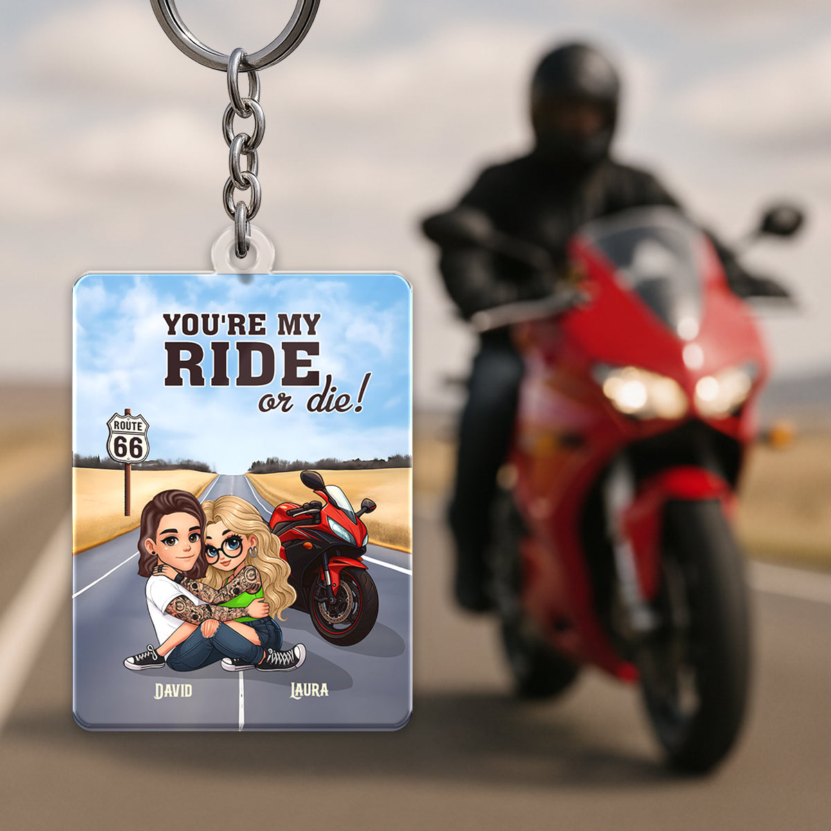 Bikers Couple Riding Partners for Life - Personalized Acrylic Keychain - Gift for Him, Gift for Her