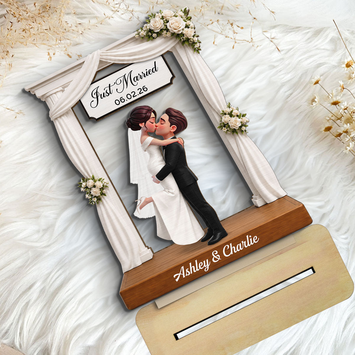 Wedding Couple 2D Flat - Personalized Wooden Plaque - Wedding Gift Anniversary Gift Newlywed Gift