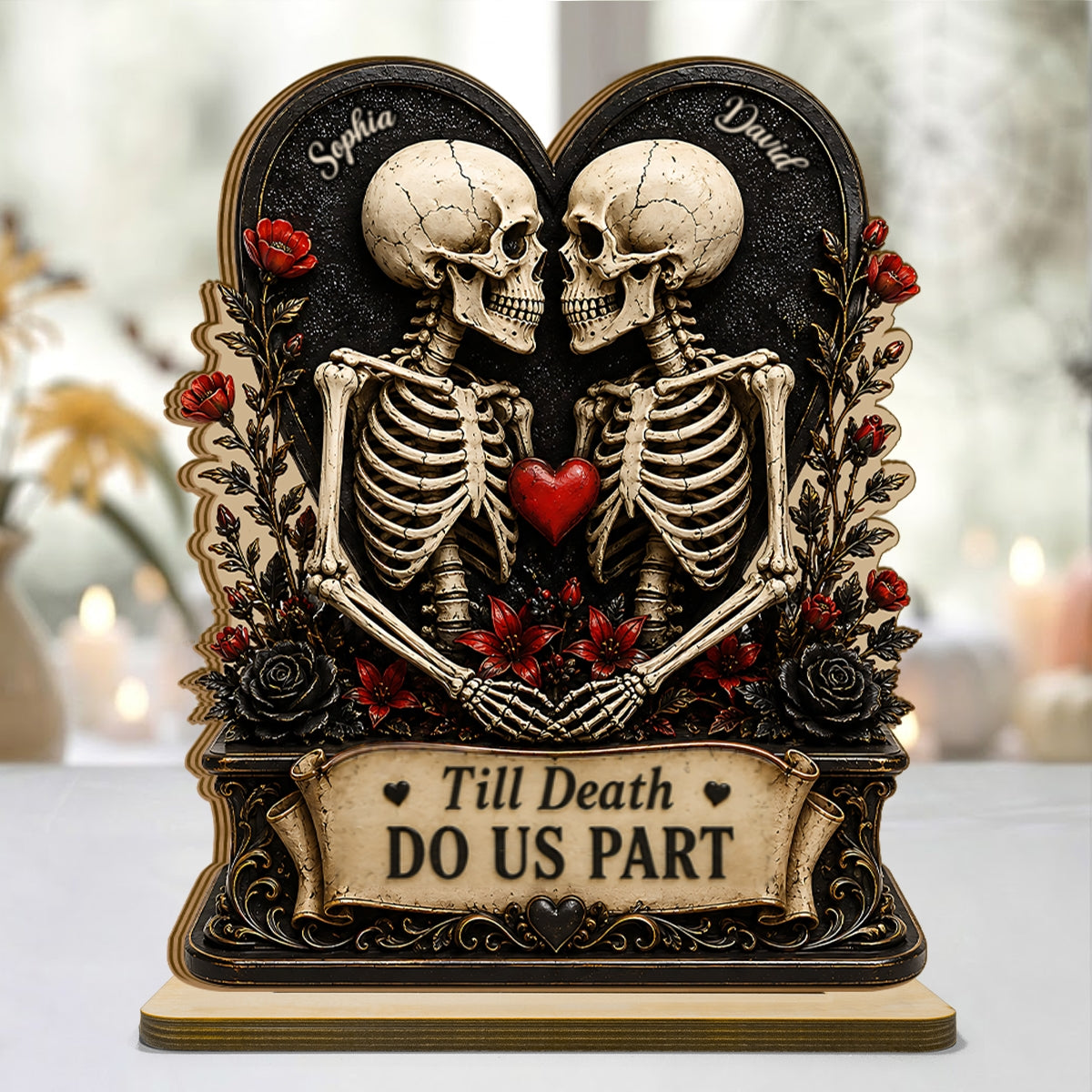 Till Death Do Us Part Skeleton Couple - Personalized 2-Layered Wooden Plaque - Gift for Him, for Her