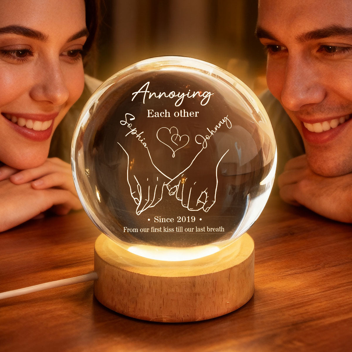 Annoying Each Other and Still Going Strong - Personalized Crystal Ball LED Night Light - Sentimental Valentine's Day Gift for Her, for Him