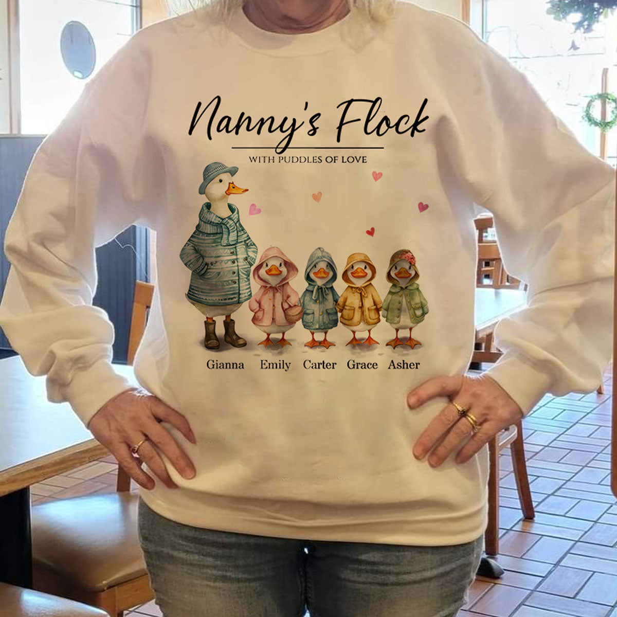 Nanny's Flock Gift For Grandma Nana Grammy Cute Watercolor Ducks Personalised Shirt, Mother's Day Gift