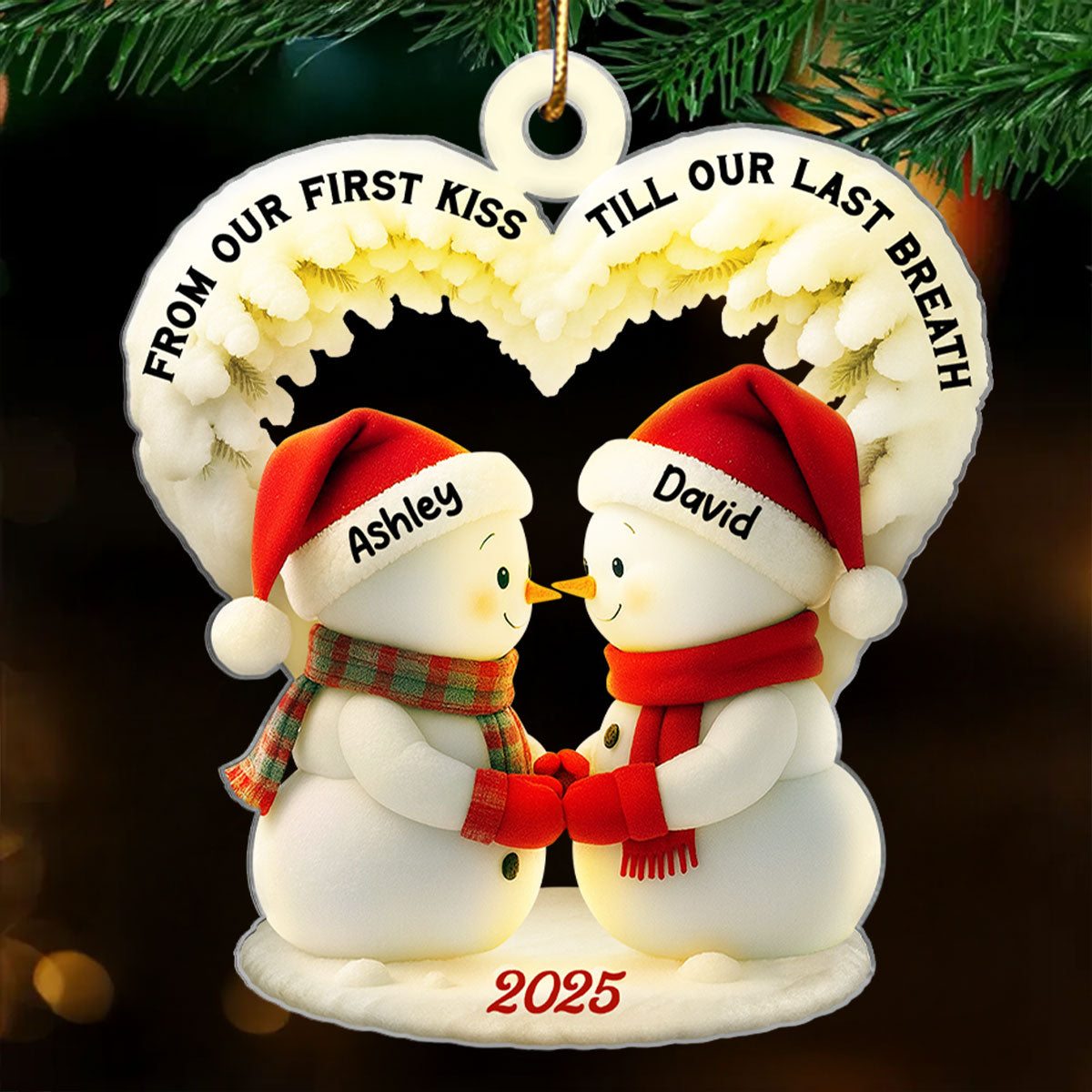 Snowmen Couple From Our First Kiss Till Our Last Breath - Personalized Acrylic Ornament - Christmas Gift for Couples