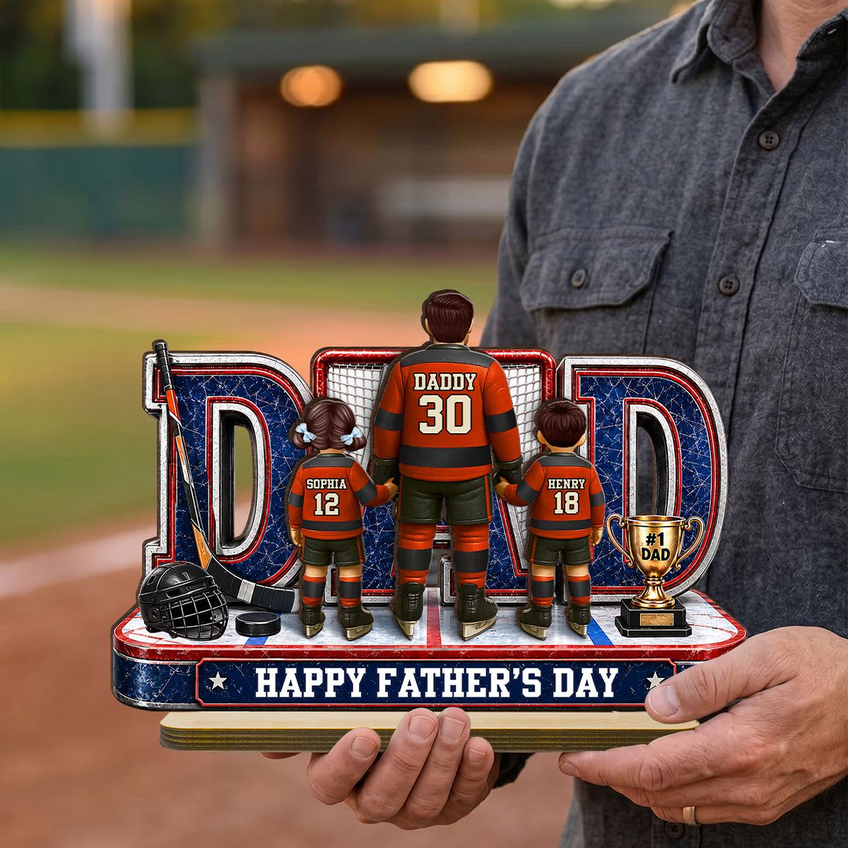 MVP Hockey Dad & Kids Together - Personalized 2-Layered Wooden Plaque -  Gift For Dad, Husband