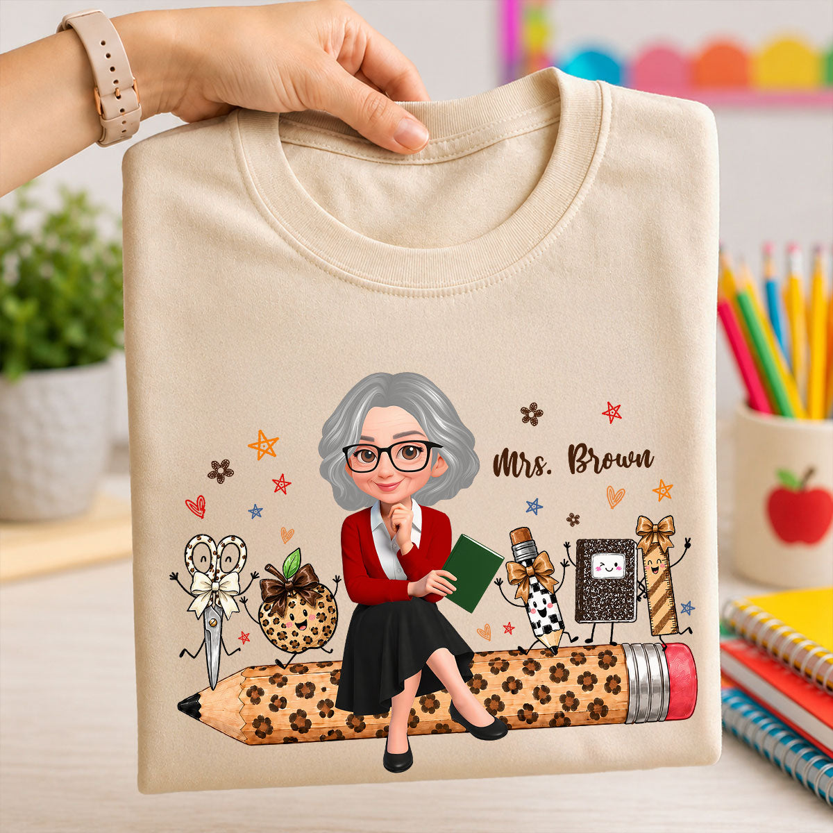 Leopard Teacher Life Happy School Suppliers Friends - Personalized Shirt - Back To School Gift For Teacher
