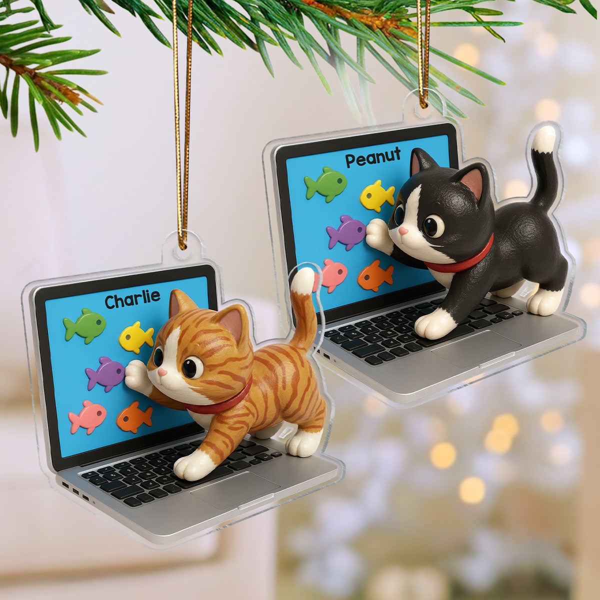 3D Effect Mischievous Kitten On Laptop - Personalized Acrylic Ornament - Gift For Cat Lovers