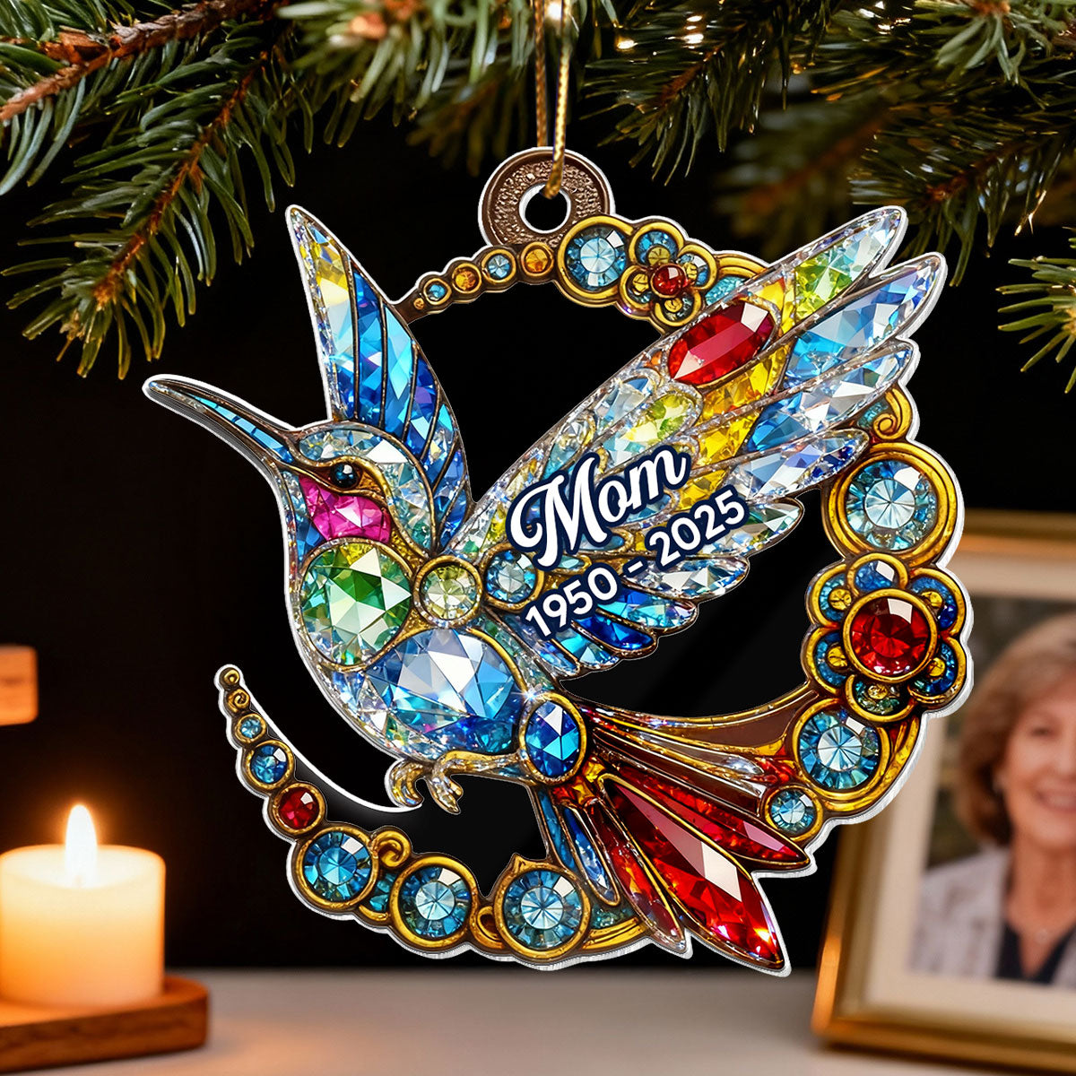 3D Crystal Effect Colorful Hummingbird Memorial - Personalized Acrylic Ornament - Remembrance Gift, Sympathy Gift