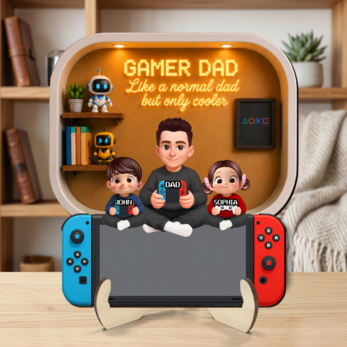 Gamer Dad And Kids - Personalized 2-Layered Wooden Plaque -  Gift For Dad, Husband, Gamers