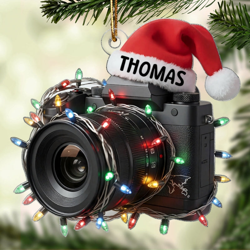 Photographer Camera Custom Name - Personalized Acrylic Ornament - Christmas Gift for Photo Lovers