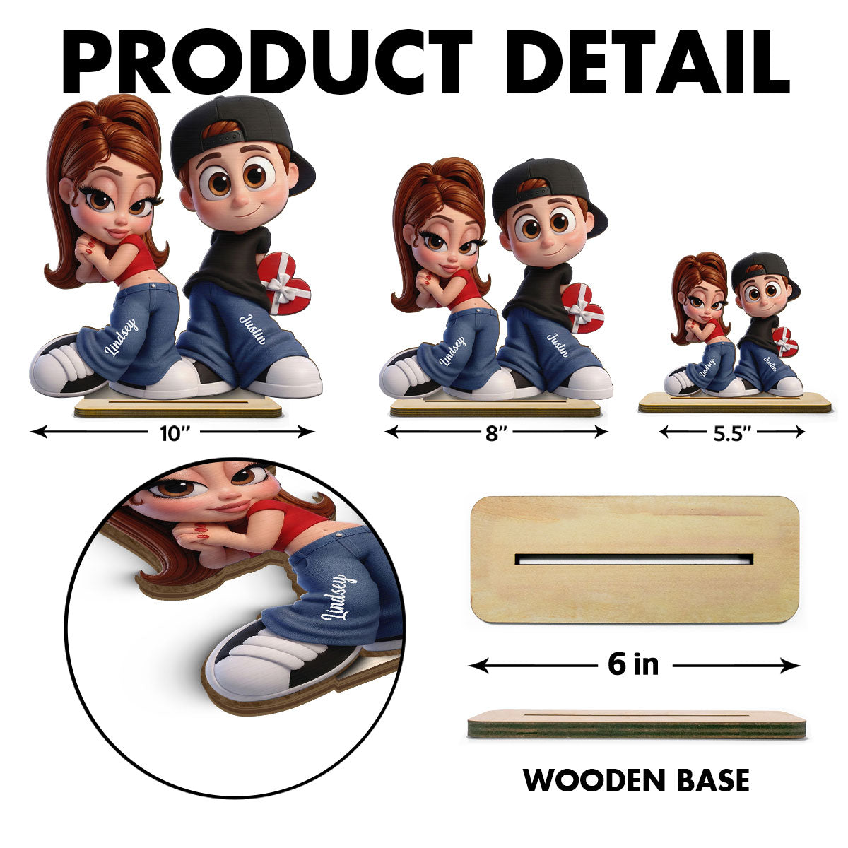 Y2K Couple 3D Cartoon Effect - Personalized Wooden Plaque - Sentimental Valentine's Day Gift for him, for her