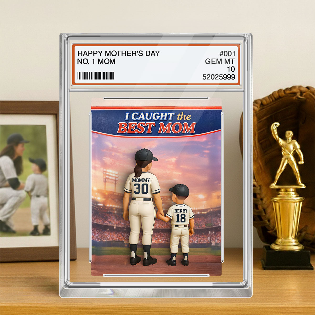 Baseball We Caught the Best Mom Custom Trading Card - Personalized Acrylic Block Plaque - Heartfelt Gift for Mom