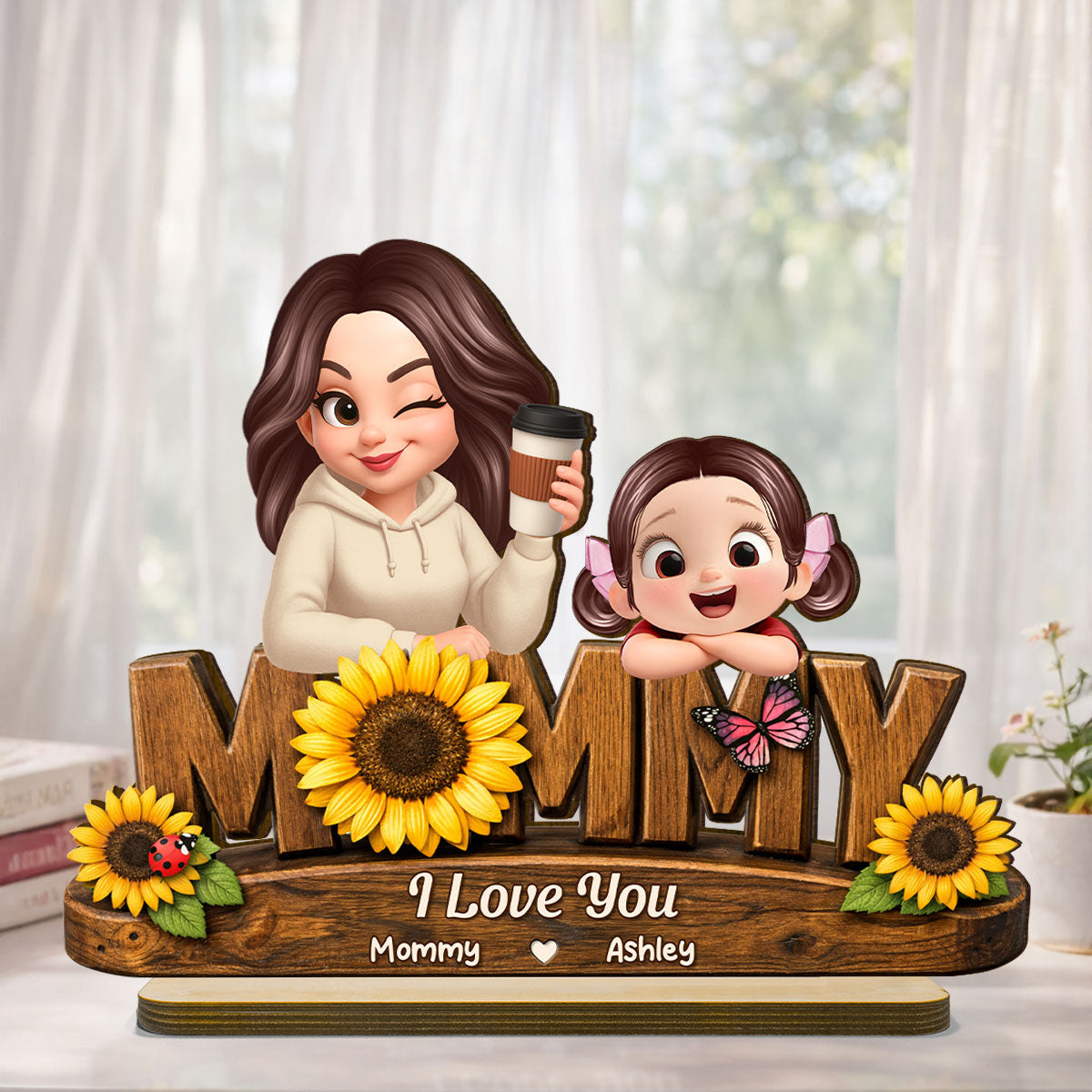 Mommy We Love You Sunflower Pattern - Personalized 2-Layered Wooden Plaque - Heartfelt Mother's Day Gift for Mom, Wife, Farmhouse Decor