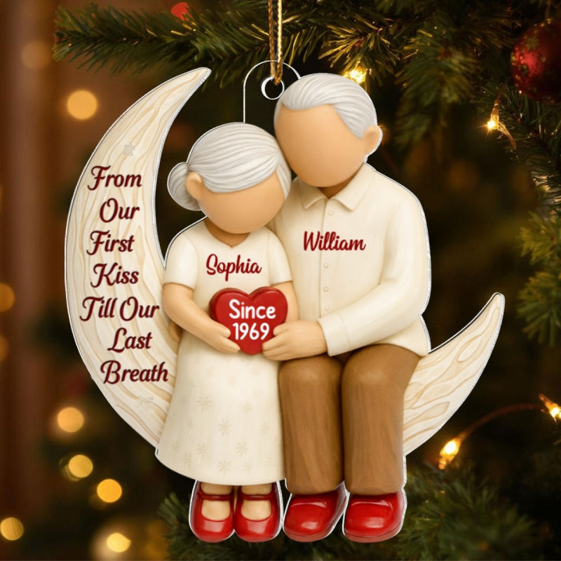 Couple Sitting on Moon from Our 1st Kiss til Our Last Breath - Personalized Acrylic Ornament - Christmas Gift for him, Gift for her