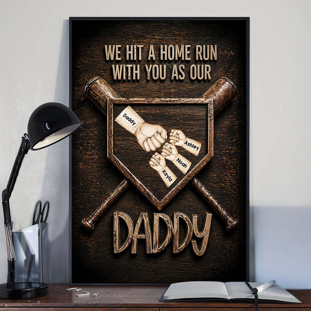 We Hit a Home Run with You as Our Daddy - Personalized Poster - Father's Day Gift for Baseball Dad, Husband