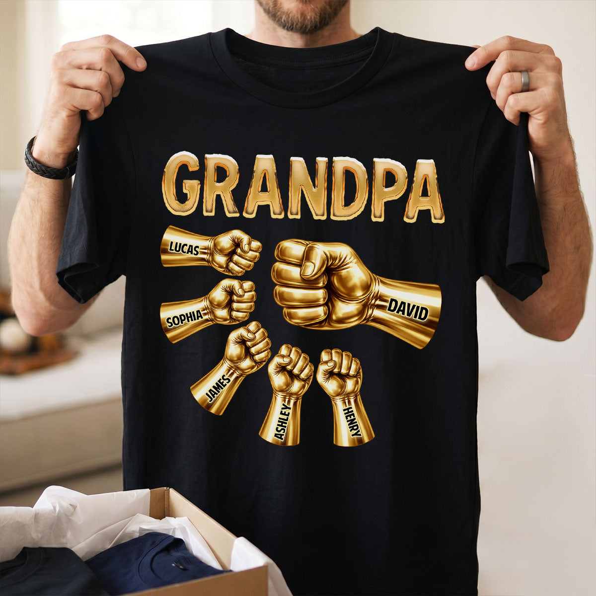 Grandpa Dad Strong Fist Bump - Personalized Shirt - Father's Day Gift For Grandpa