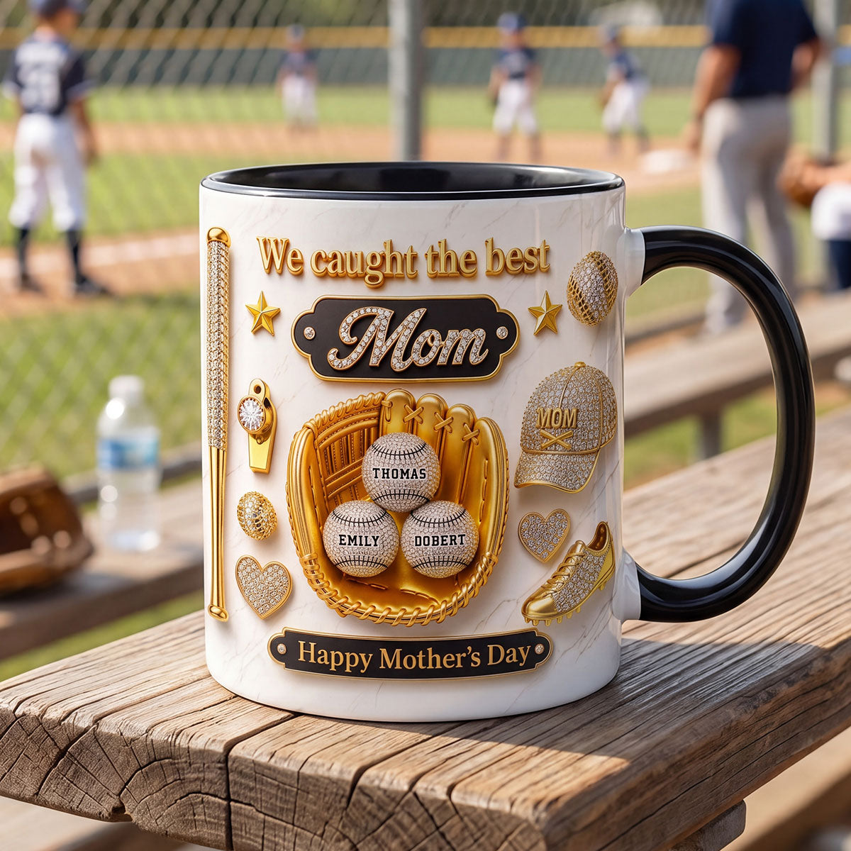 3D Effect Baseball We Caught The Best Mom - Personalized Mug - Mother's Day Gift For Mom, Wife