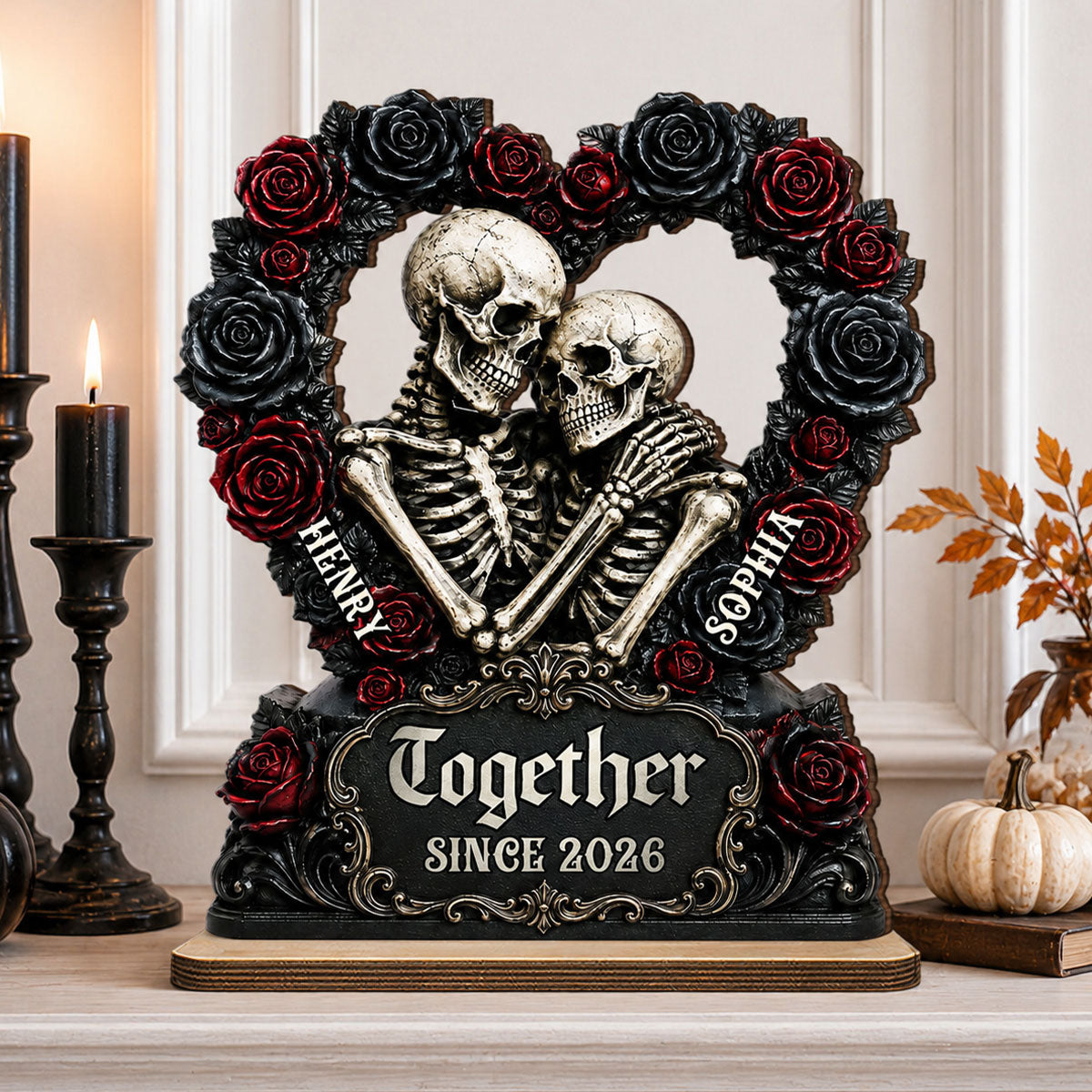 Till Death Together Gothic Couple - Personalized 2-Layered Wooden Plaque - Halloween Gift For Couple