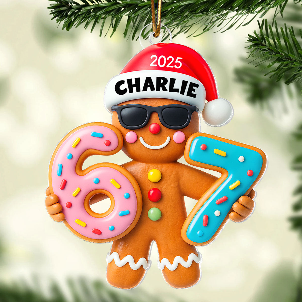 Gingerbread Viral Trend Six Seven - Personalized Acrylic Ornament - Christmas Gift for Kid, Grandkids