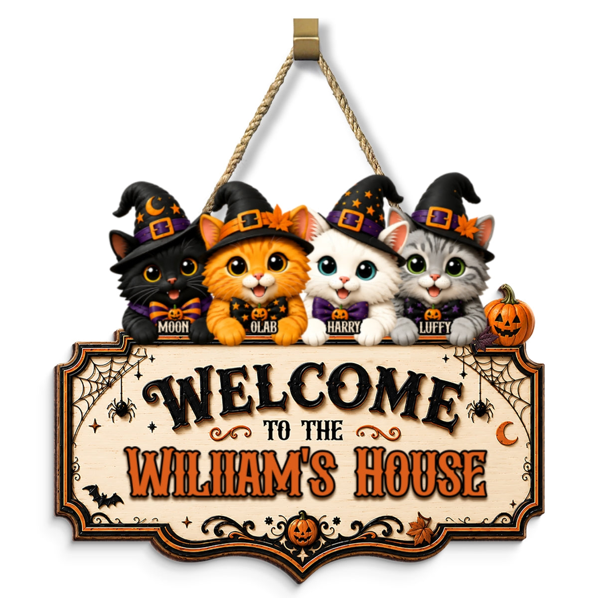 Welcome To Cat House Halloween - Personalized Door Sign - Halloween Decor Gift, Gift For Cat Lovers