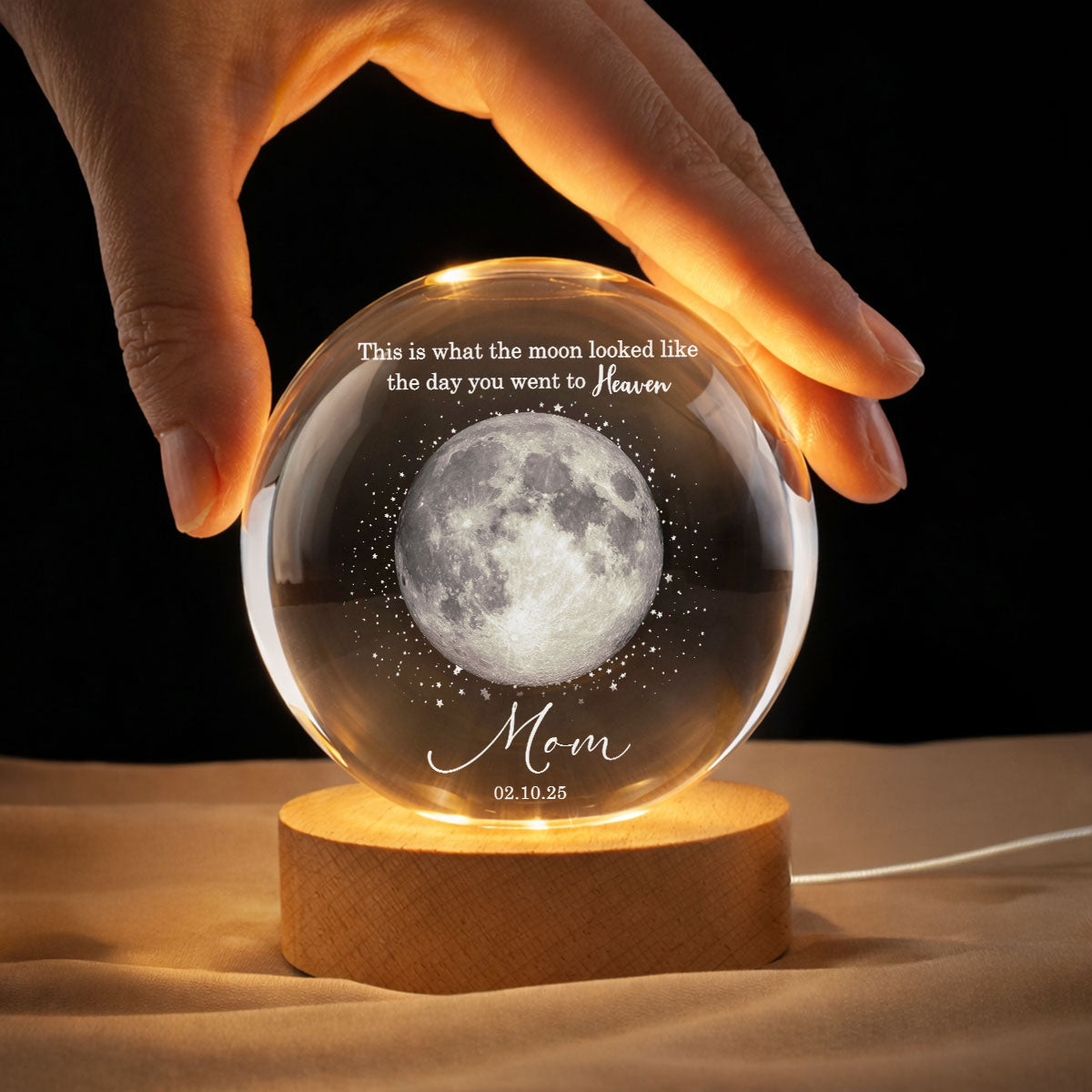 The Day You Went to Heaven Custom Moon Phase by Date - Personalized Crystal Ball LED Night Light - Heartfelt Memorial Remembrance Keepsake