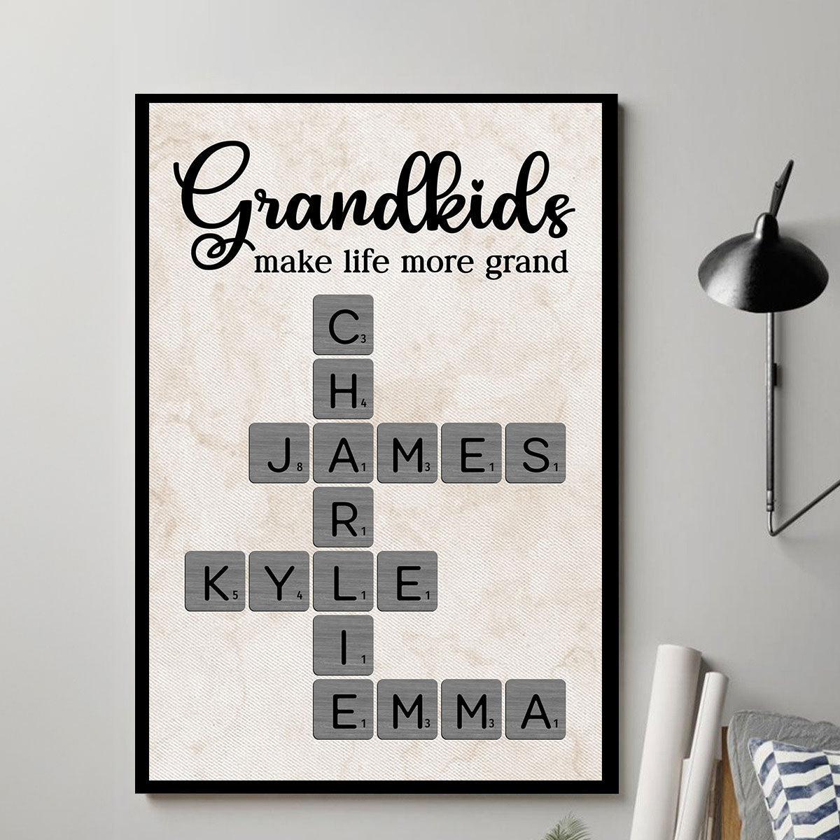 Grandkids Make Life More Grand Crossword Art - Personalized Poster - Sentimental Gift for Grandma Grandpa Grandparents