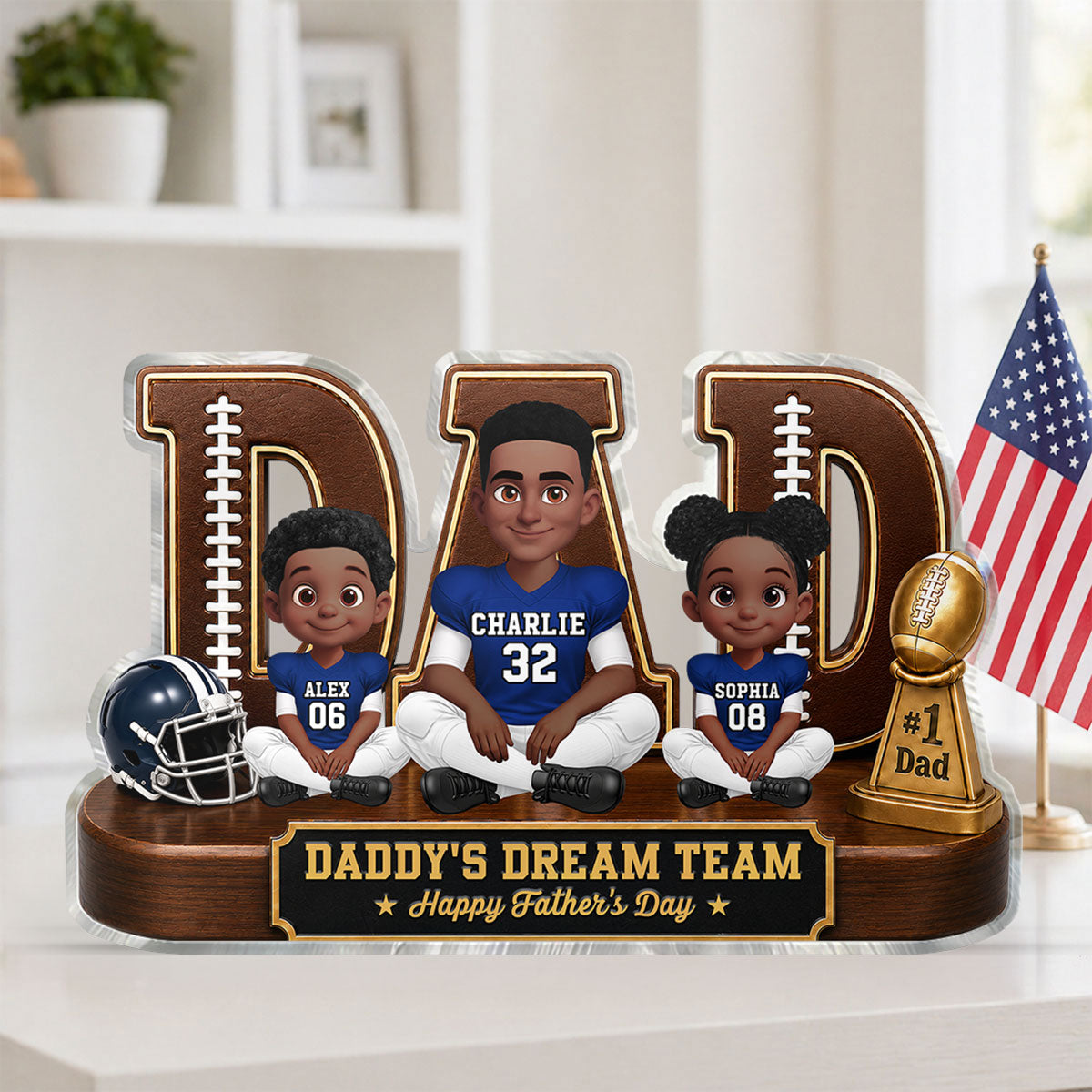 American Legend Football Family Daddy's Dream Team - Personalized Acrylic Block Plaque -  Gift For Dad, Husband