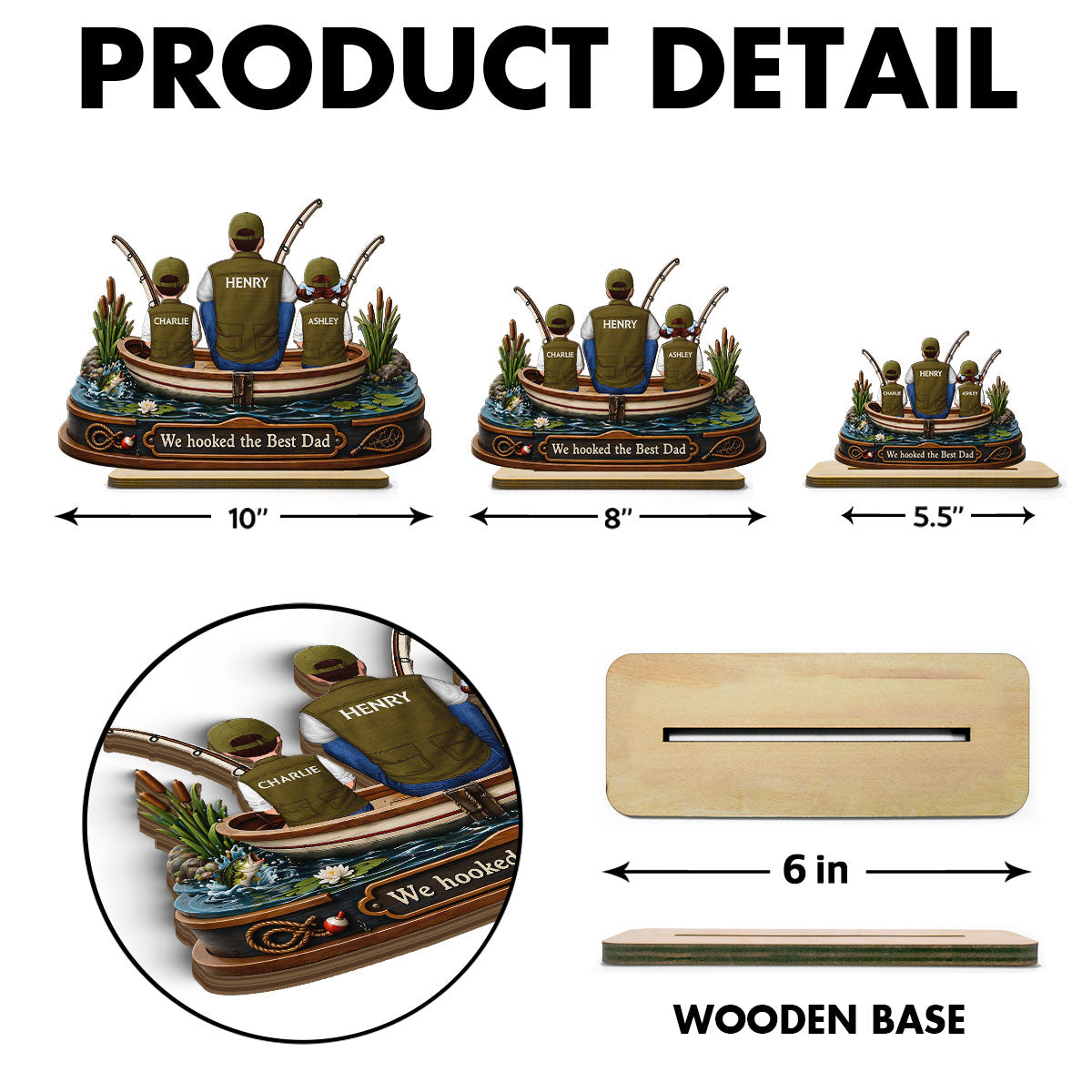 Dad And Kids Fishing Boat - Personalized 2-Layered Wooden Plaque - Heartfelt Gift For Fishing Dad, Gift For Husband