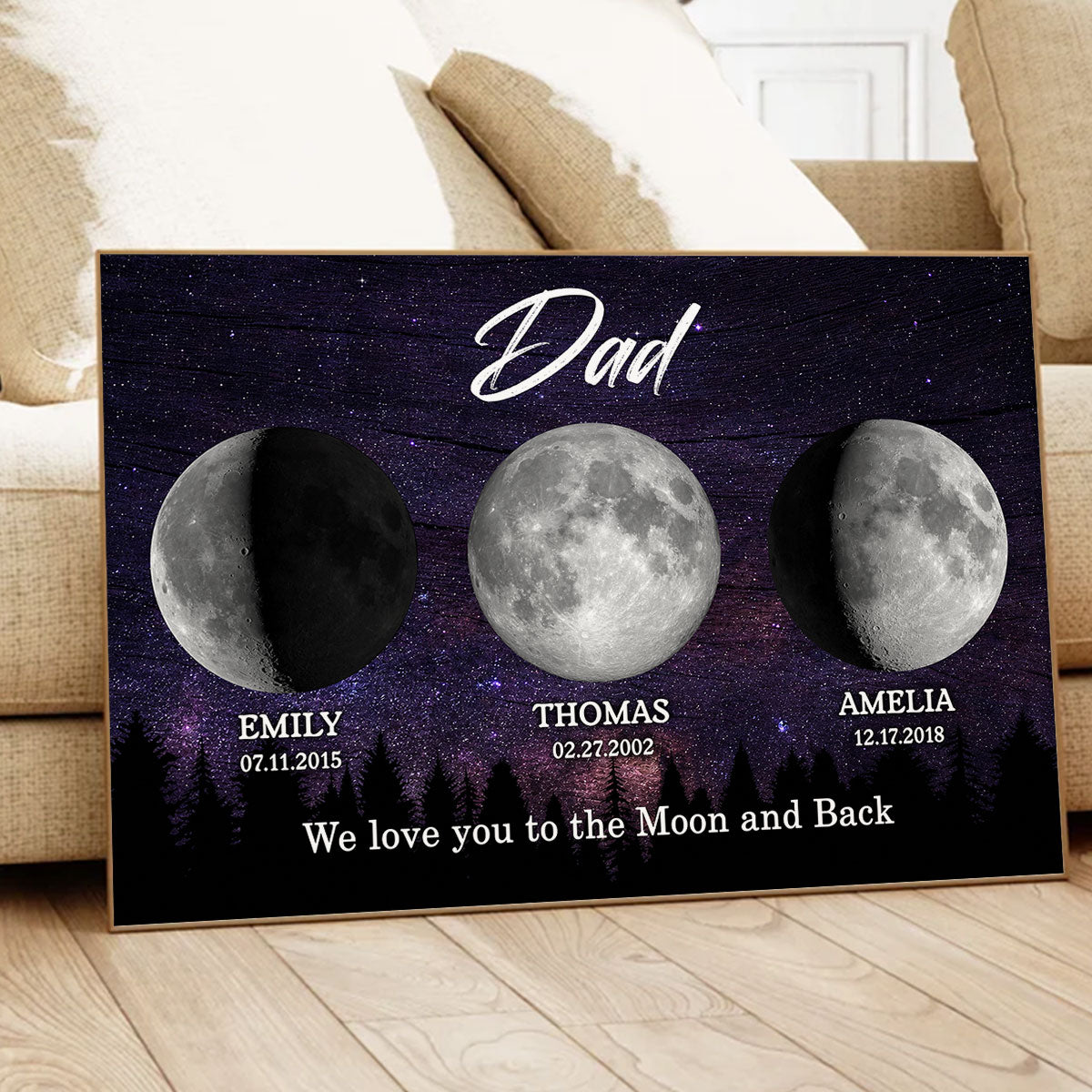 Dad We Love You to the Moon and Back, Custom Moon Phase by Date - Personalized Poster - Father's Day Gift for Dad, Husband