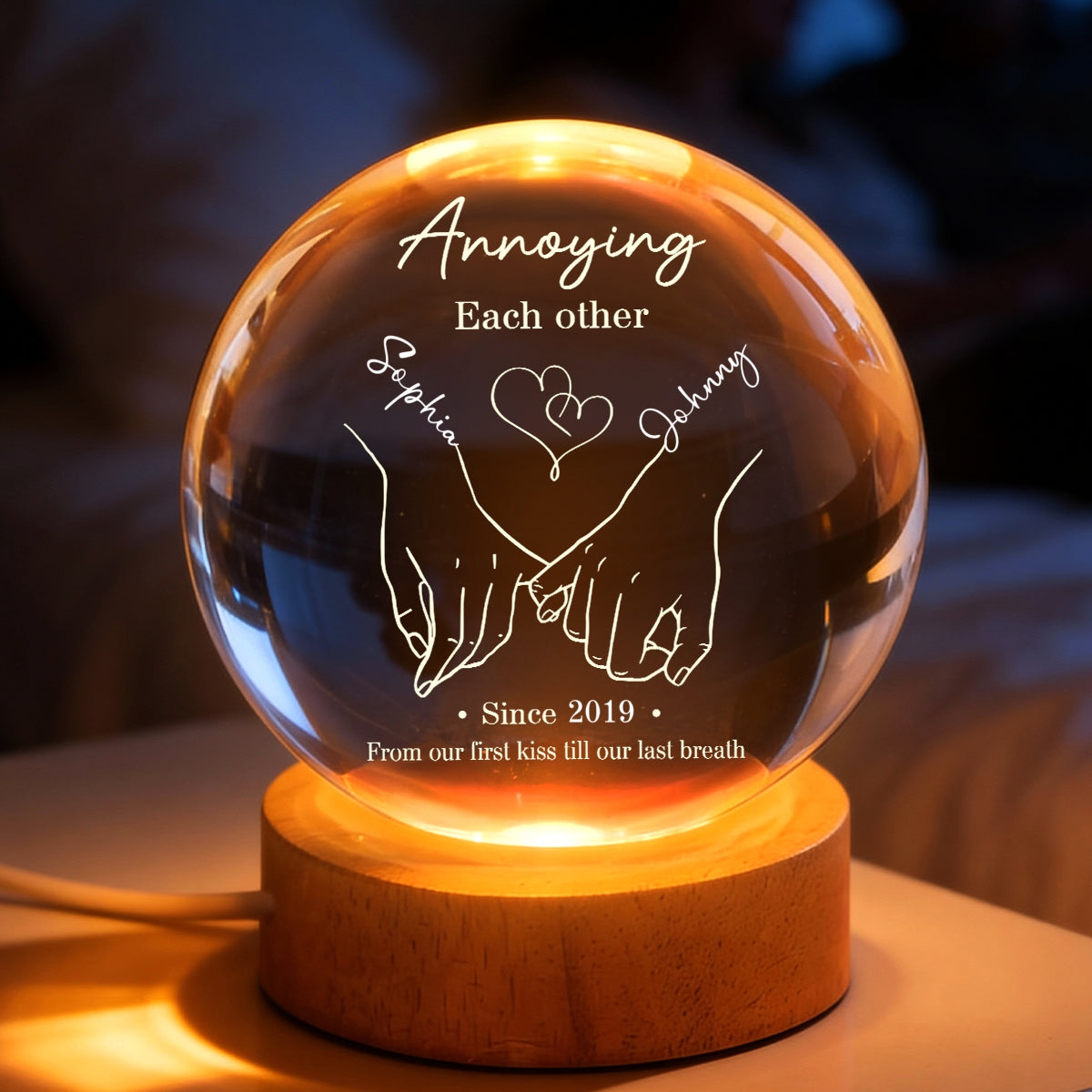 Annoying Each Other and Still Going Strong - Personalized Crystal Ball LED Night Light - Sentimental Valentine's Day Gift for Her, for Him
