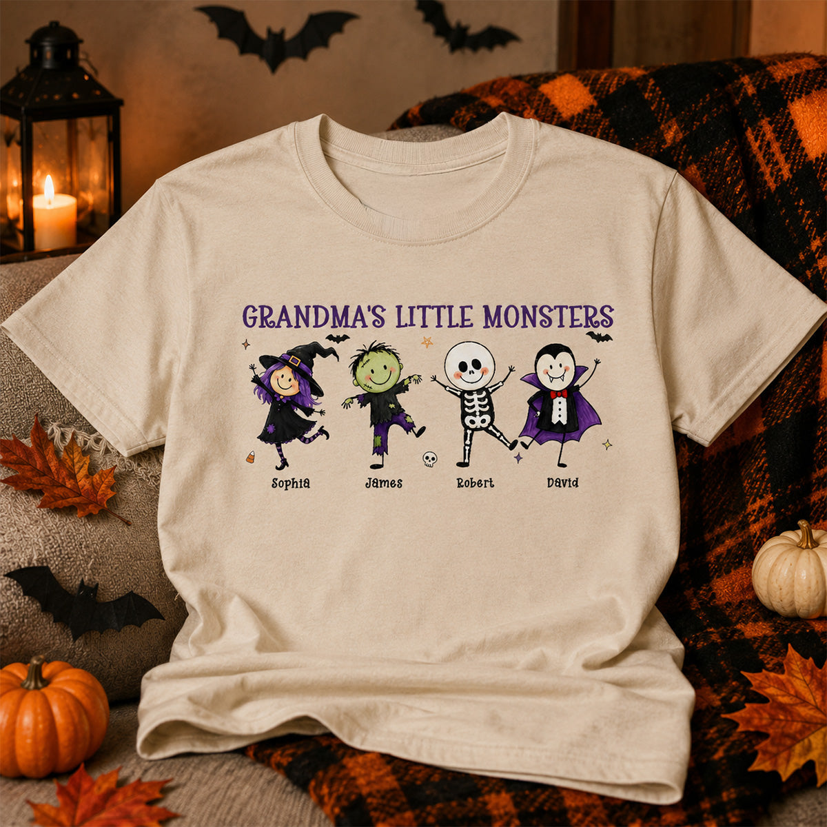 Grandma's Little Monsters Cute Doodle Characters - Personalized Shirt - Halloween Costume For Mom Grandma