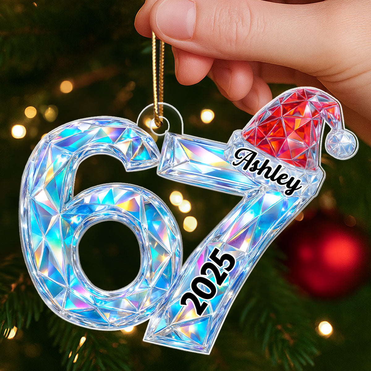 3D Crystal Effect Six Seven Viral Quote Gen Z Tiktok Trend - Personalized Acrylic Ornament - Christmas Gift for Kid, Grandkids