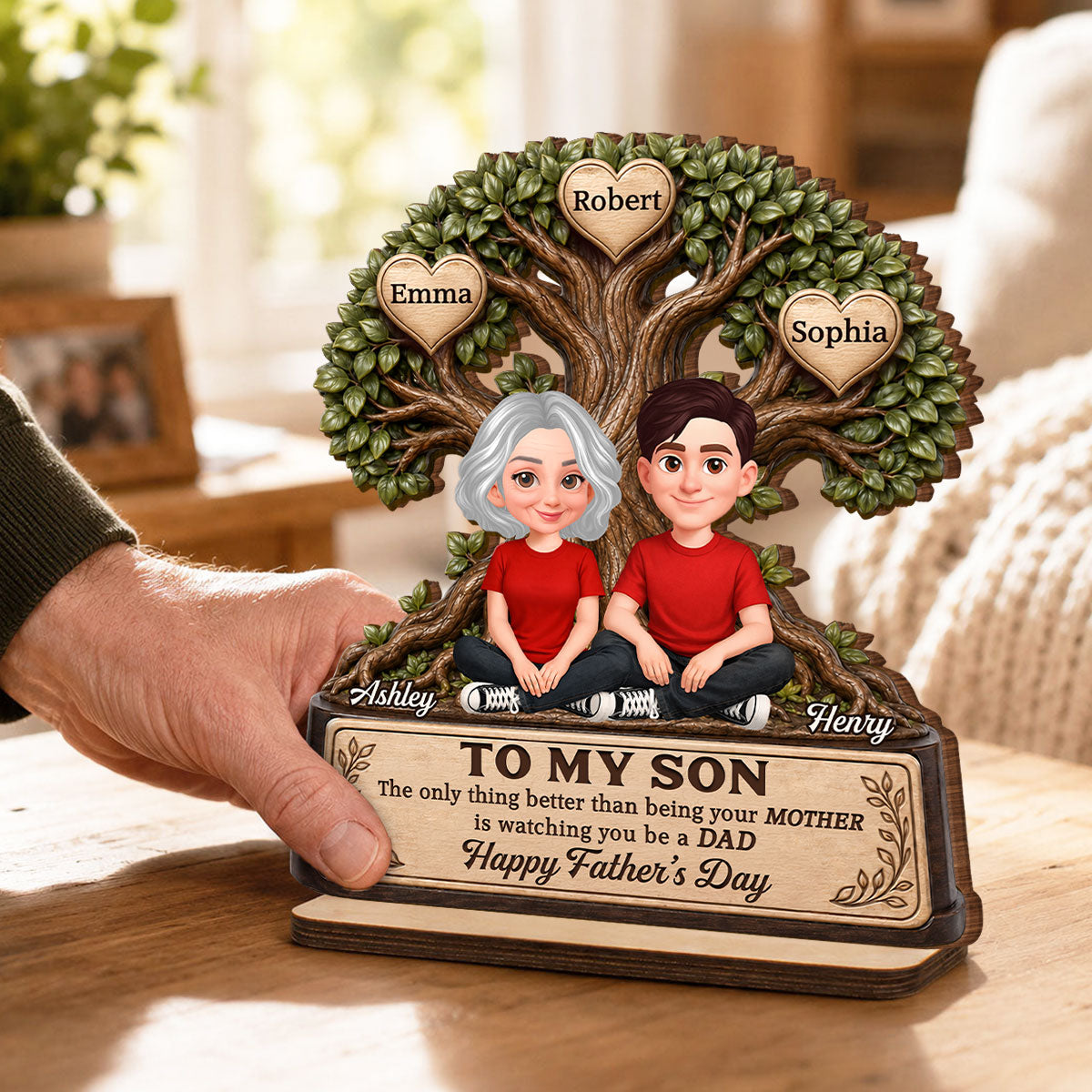 To My Son Watching You Be A Dad From Mom - Personalized 2-Layered Wooden Plaque -  Gift For Son