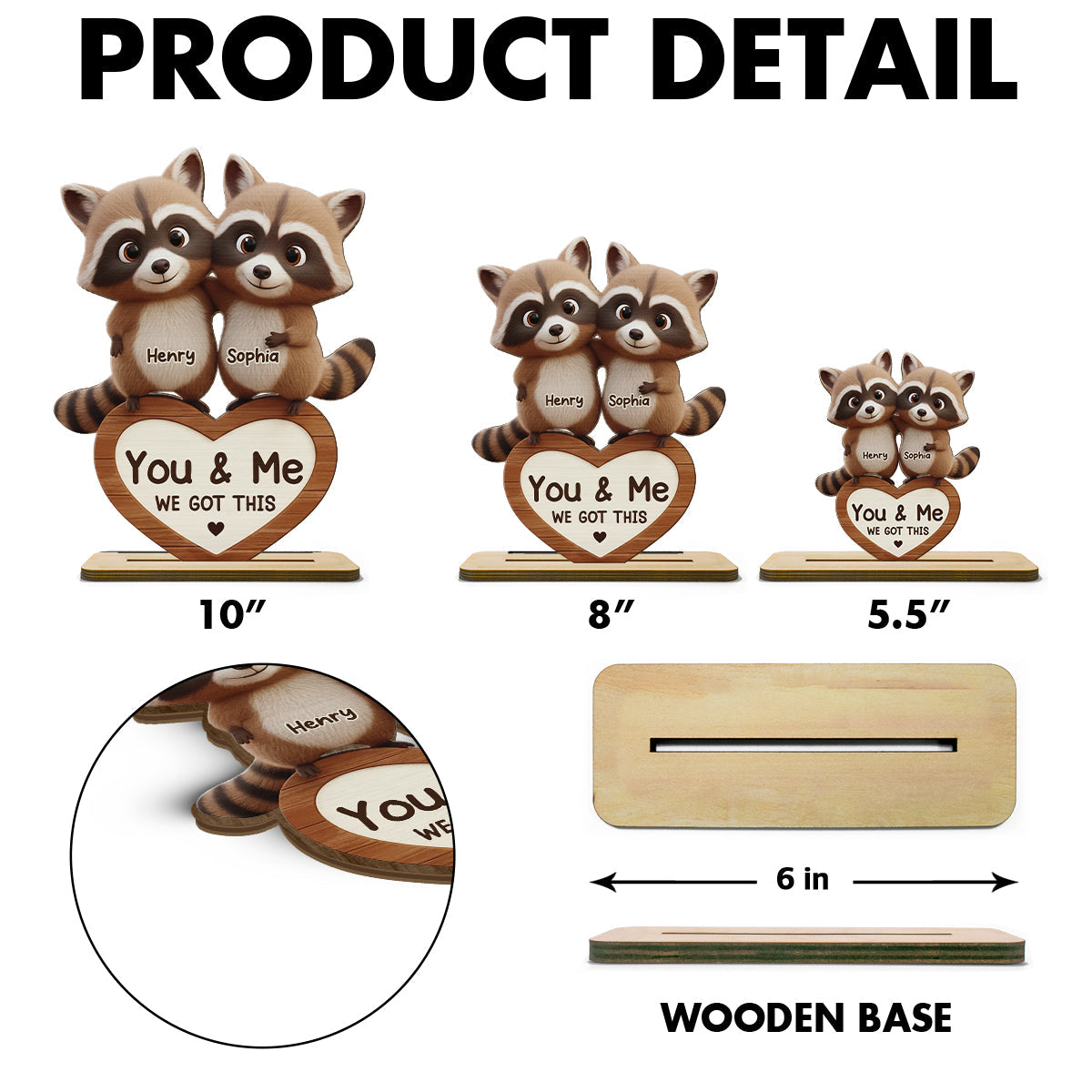 Raccoon Couple Annoying Each Other - Personalized Standing Wooden Plaque - Gift for Couple, Gift for him, Gift for her