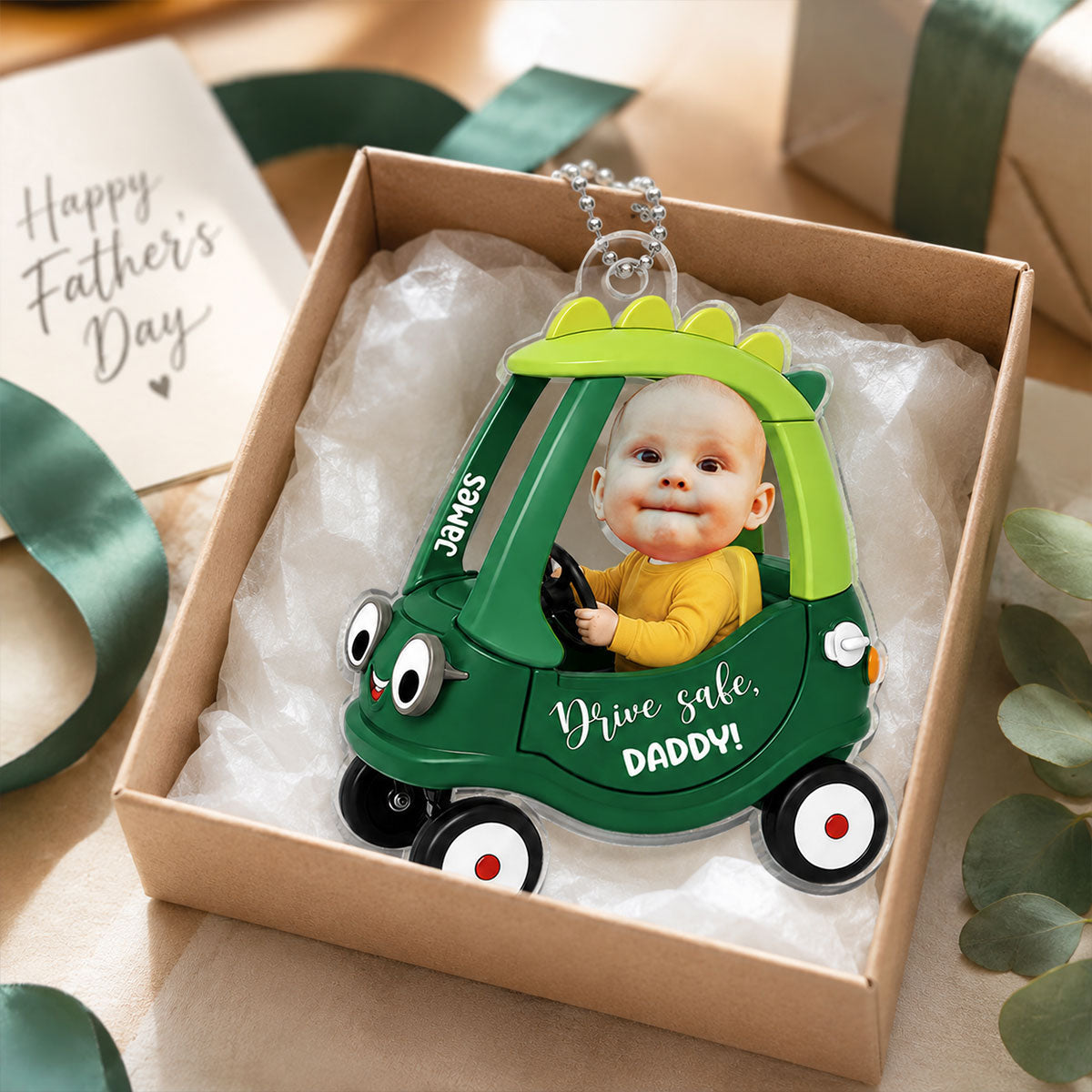 Drive Safe Daddy Baby Custom Photo in Toy Car - Personalized Acrylic Car Ornament - Father's Day Gift For Dad, Husband