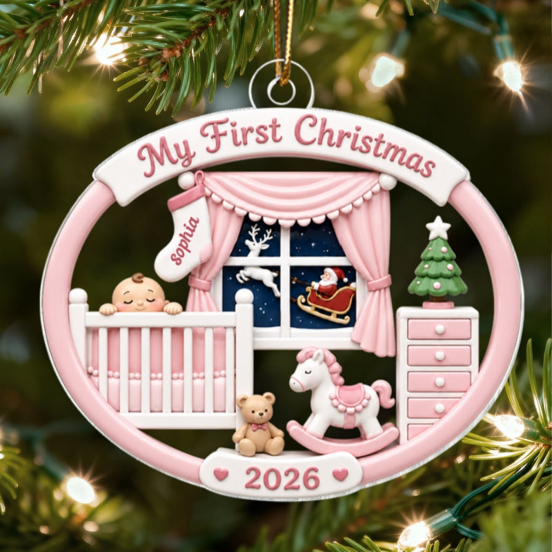 Light Pink Blue Baby's 1st Christmas 2026 - Personalized Acrylic Ornament - Unique Christmas Gift For New Parent, Newborn Keepsake