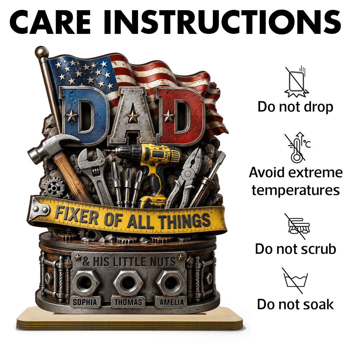 Dad Fixer of All Things Master Handyman- Personalized 2-Layered Wooden Plaque -  Gift for Dad, Husband