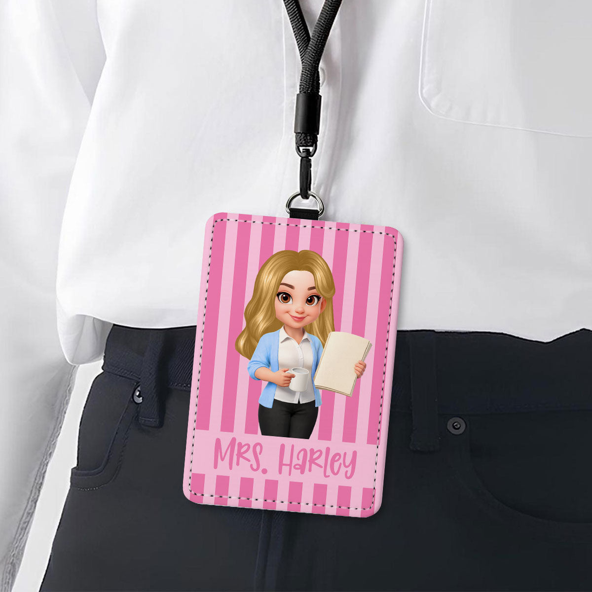 Trending Stripe Woman Style Teacher - Personalized ID Badge Holder - Back To School Gift For Teacher