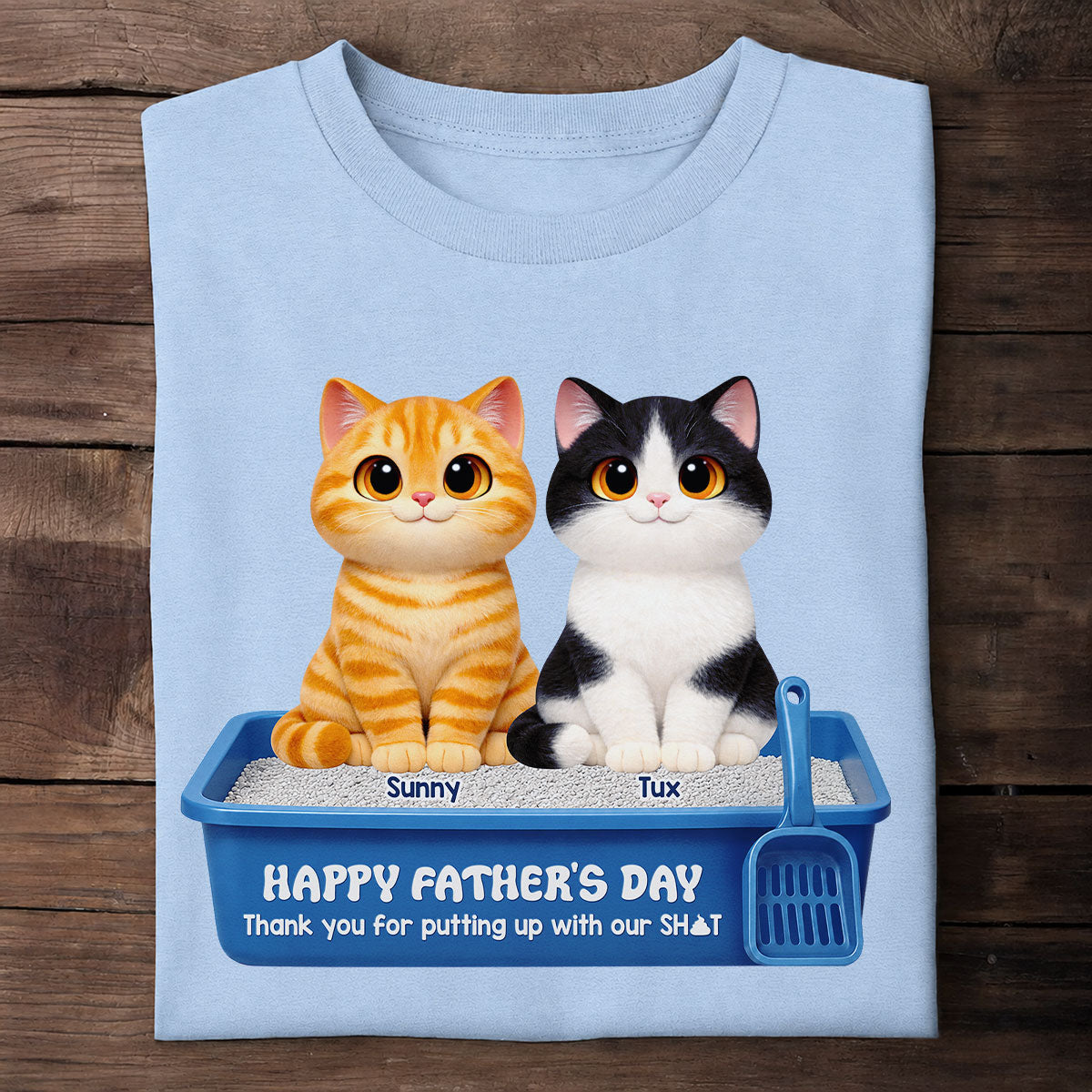 Cute Fluffy Cats Happy Father's Day Thanks For Feeding And Scooping Poo - Personalized Shirt - Funny Father's Day Gift For Cat Dad, Cat Lovers
