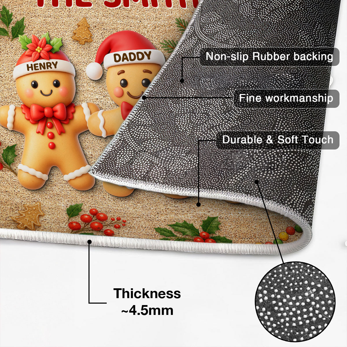 Gingerbread Family - Personalized Doormat - Christmas Gift for Family