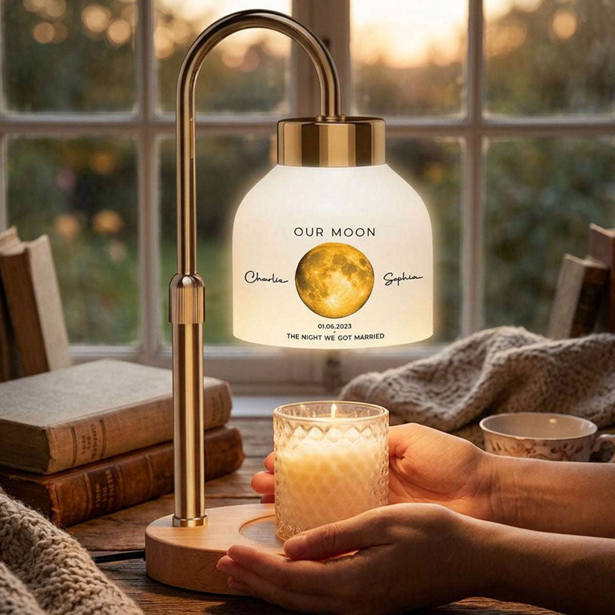 Our Moon Special Day Custom Moon Phase - Personalized Candle Warmer Lamp - Anniversary Gift For Wife, Gift for Husband