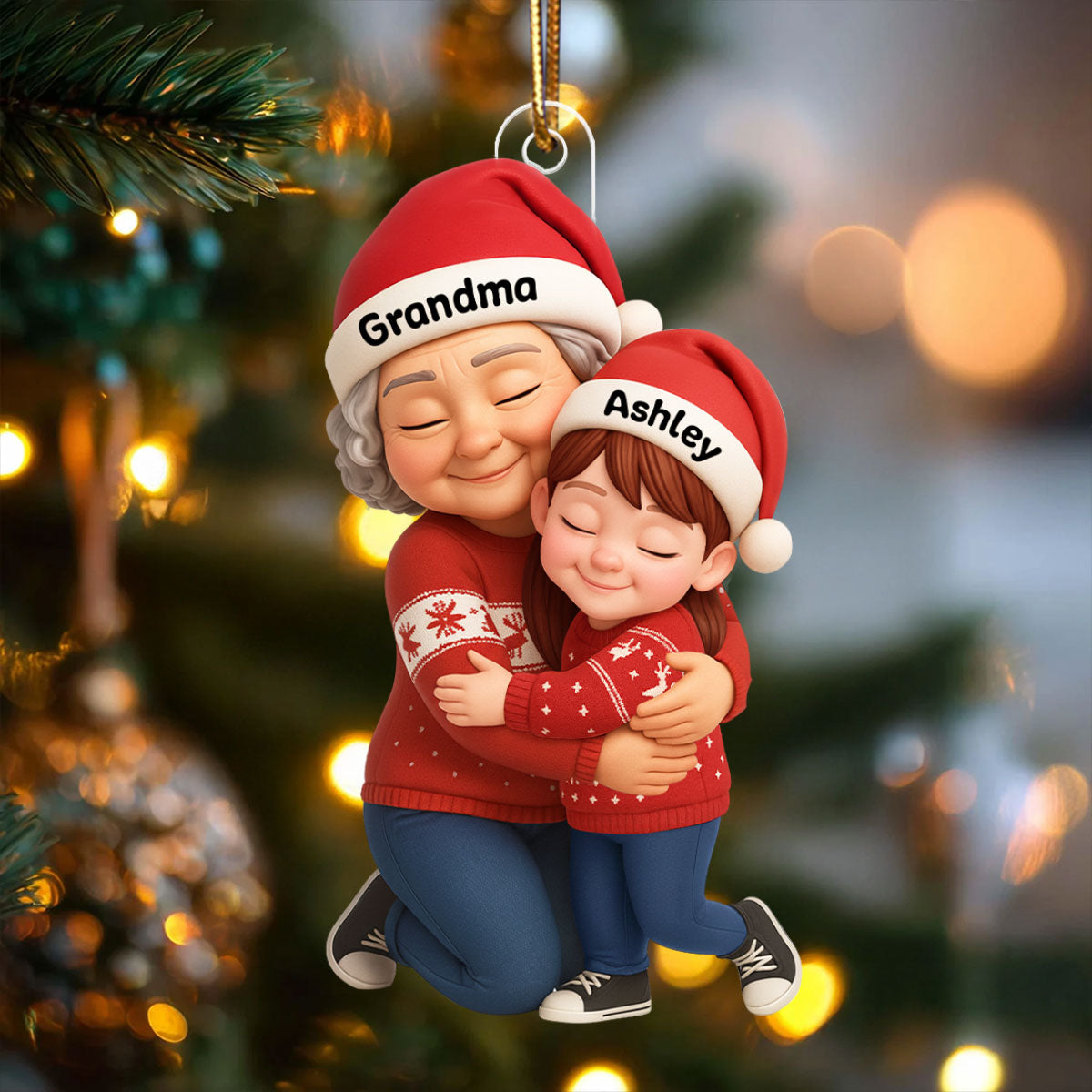 Grandma’s Loving Embrace – Custom Ornament with Grandkids’ Names – A Cherished Christmas Keepsake for Grandma, Grandkids