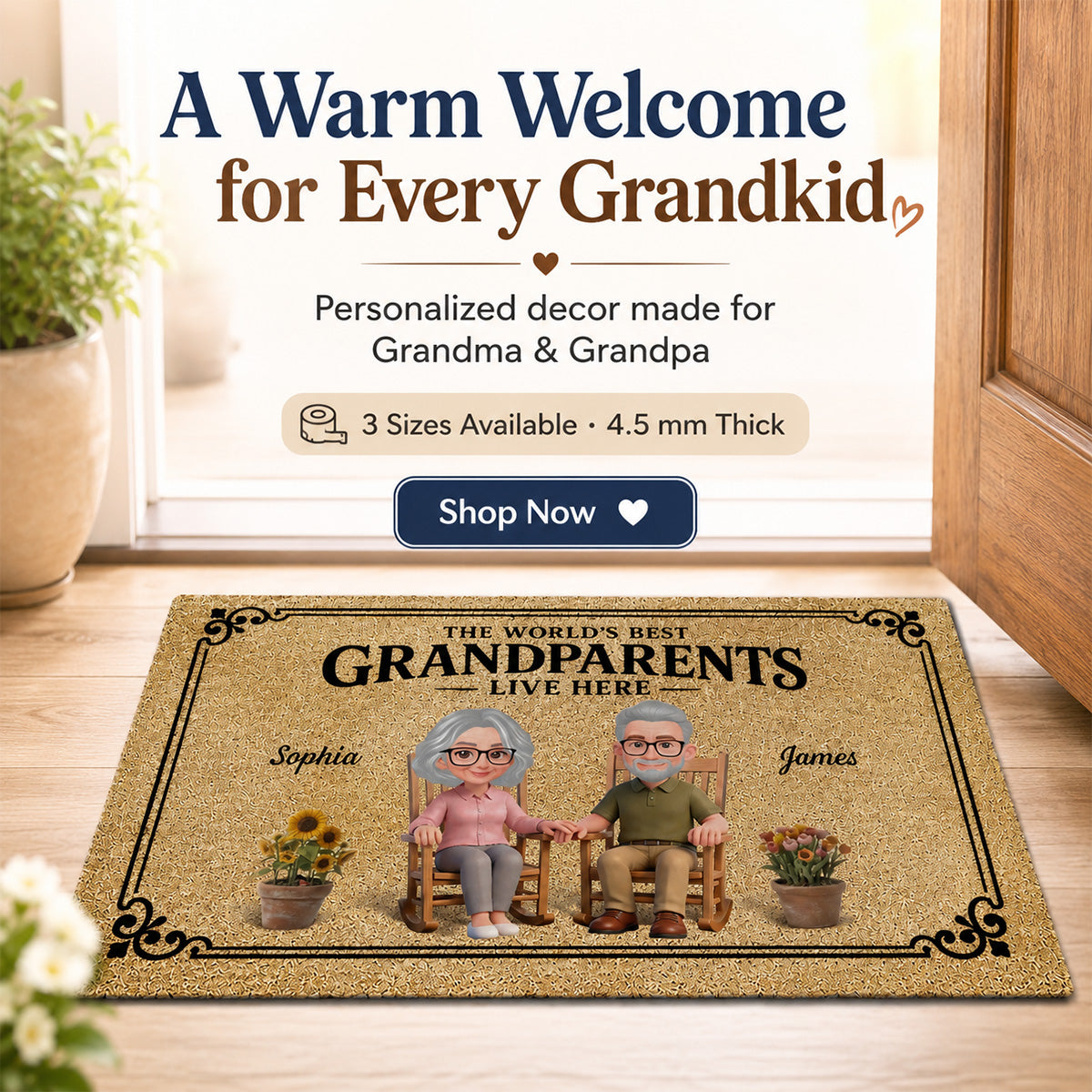 World's Best Grandparents Live Here - Personalized Doormat - Home Decor Gift, Grandkids Welcome Decorations