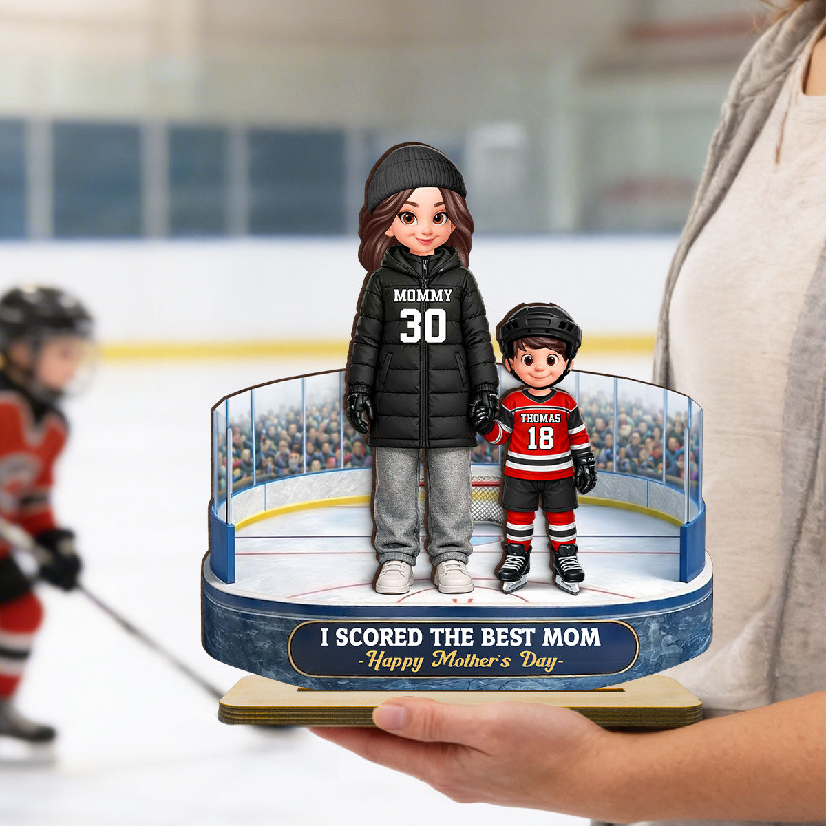 Best Hockey Mom And Kids On The Ice - Personalized 2-Layered Wooden Plaque - Mother's Day Gift For Hockey Mom, Gift For Wife